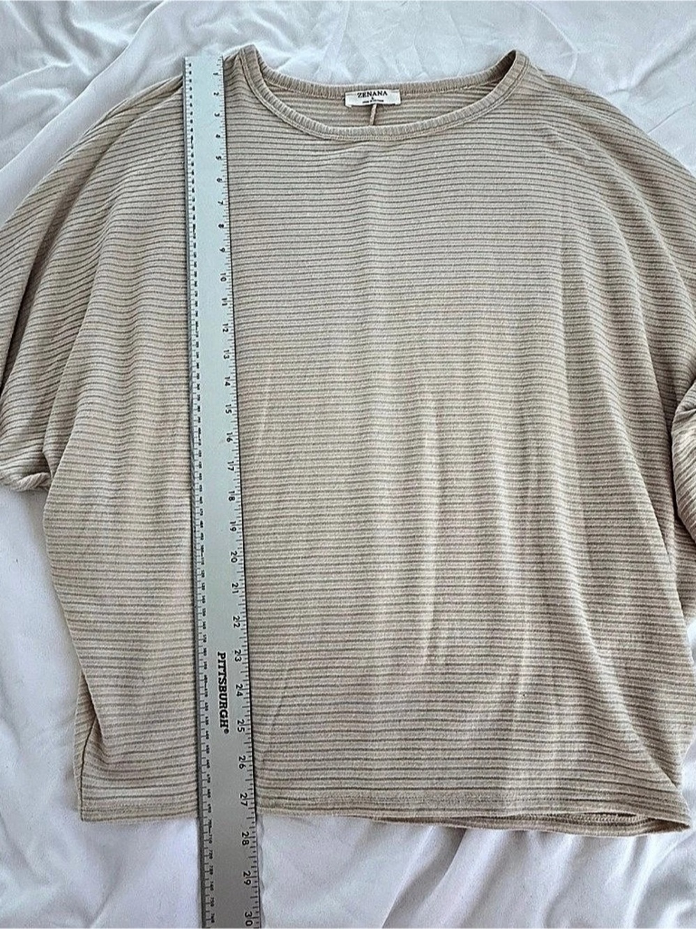 ZENANA Ribbed Striped Long Sleeve Top in Beige Large Like New